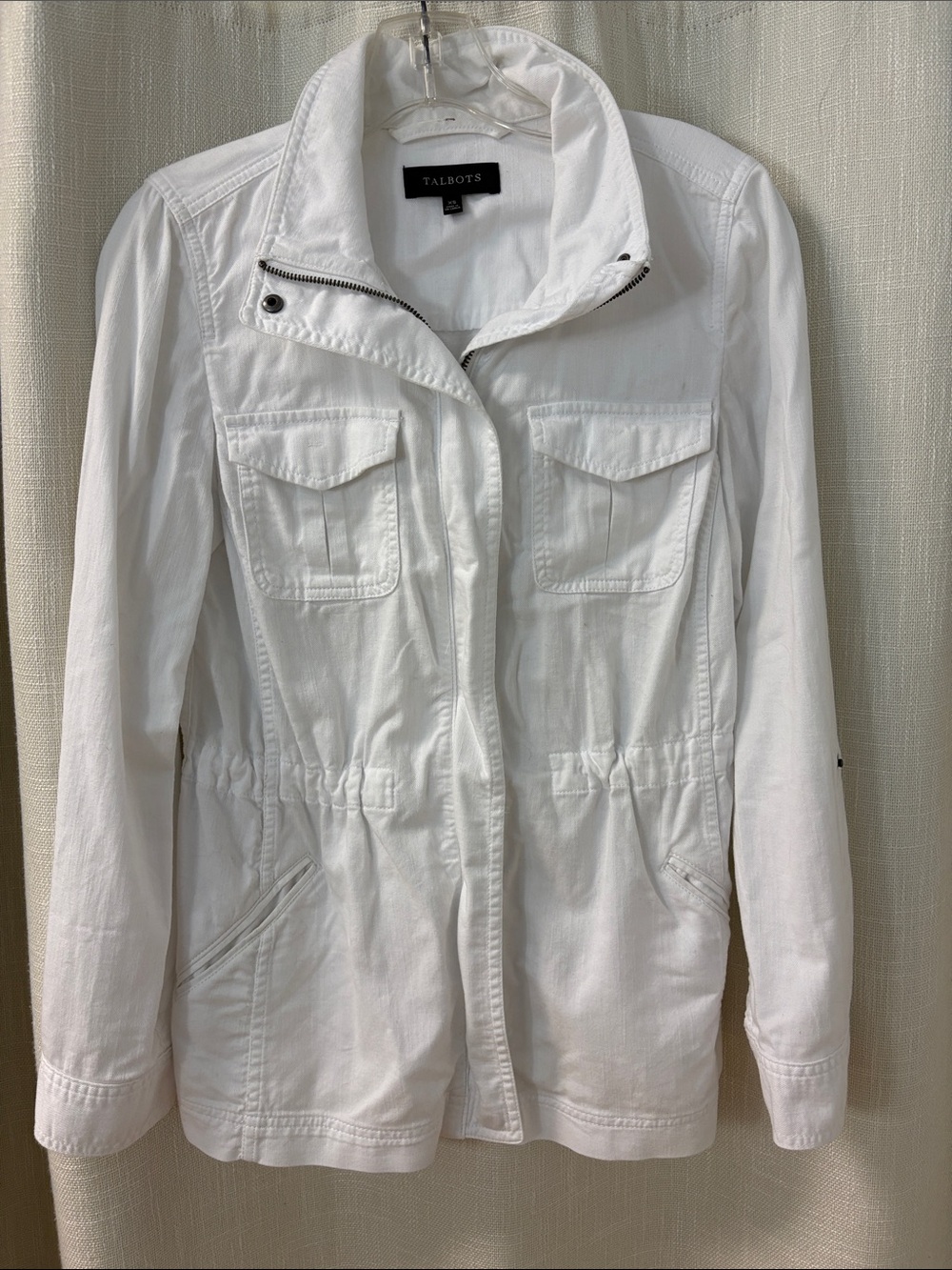Talbots White Utility Jacket with Chest Flap Pockets
